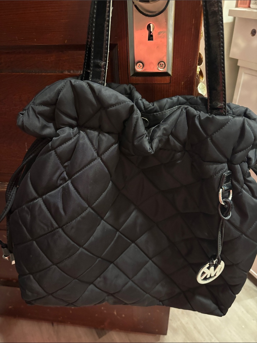 Michael Kors Black Quilted Puffer Tote with MK Charm - Classic